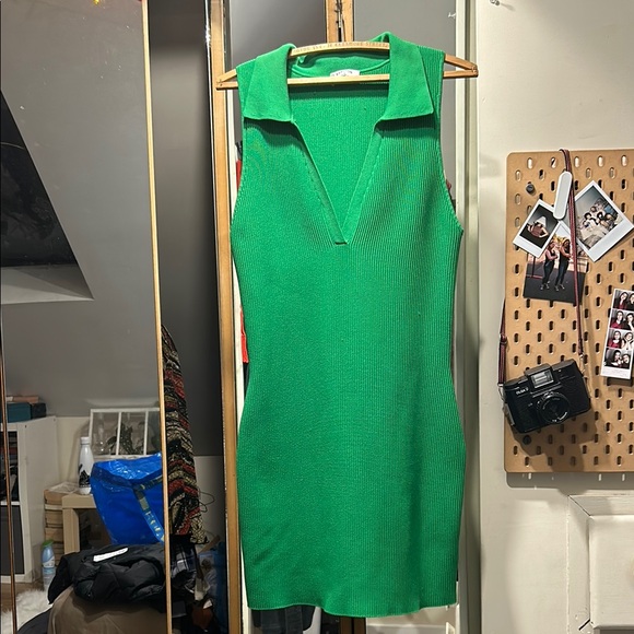 Babaton Sculpt Knit Polo Dress in Green - Picture 1 of 6